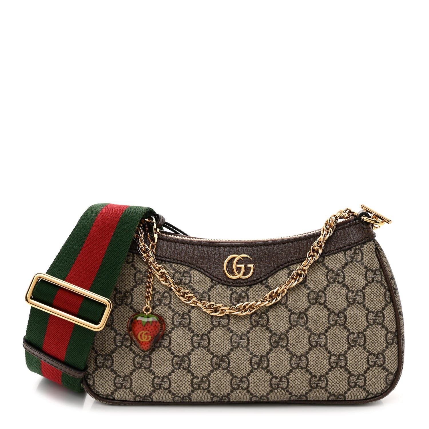 Gucci GG Supreme Monogram Textured Dollar Calfskin Web Small Ophidia GG Handbag Beige Ebony New Acero 1 of 10