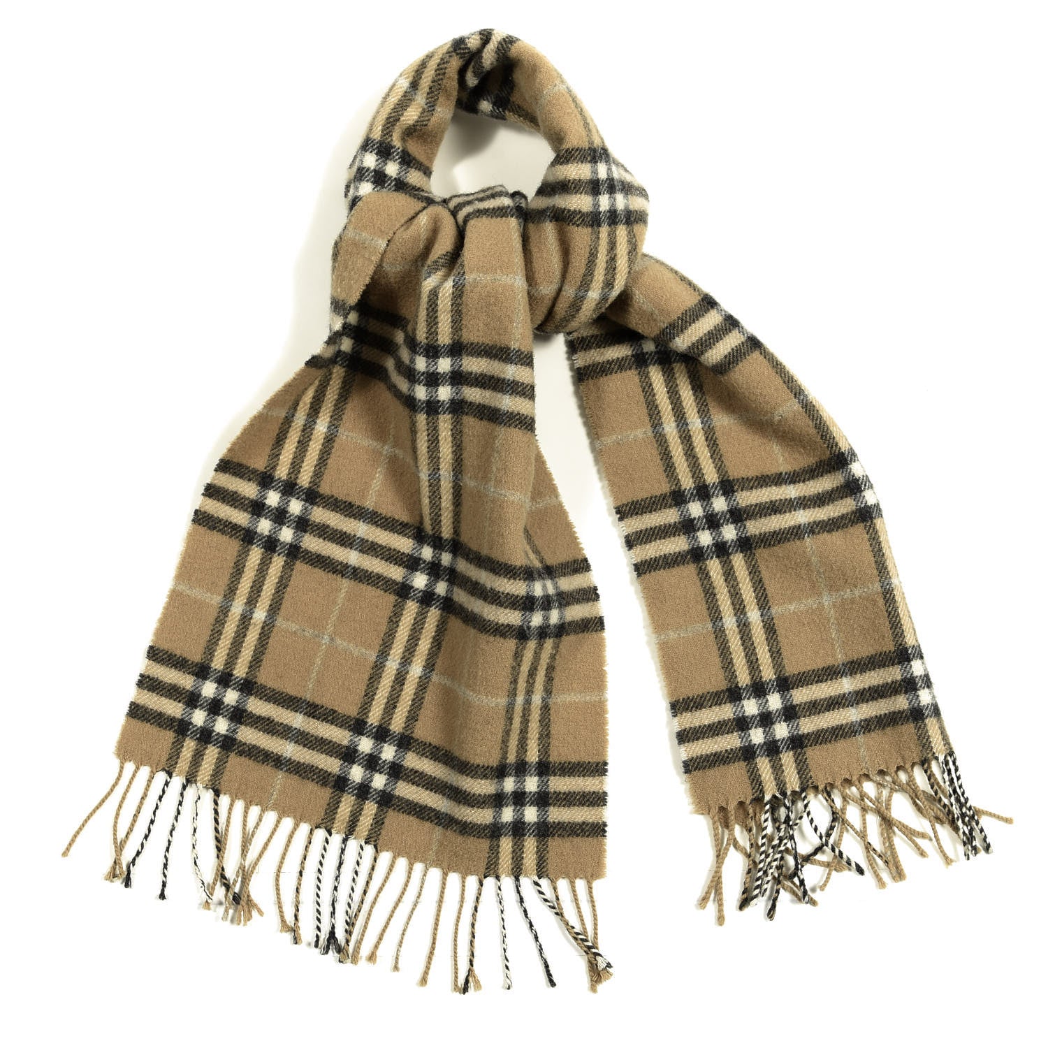 Burberry Lambswool Check Fringe Scarf Beige 1 of 3