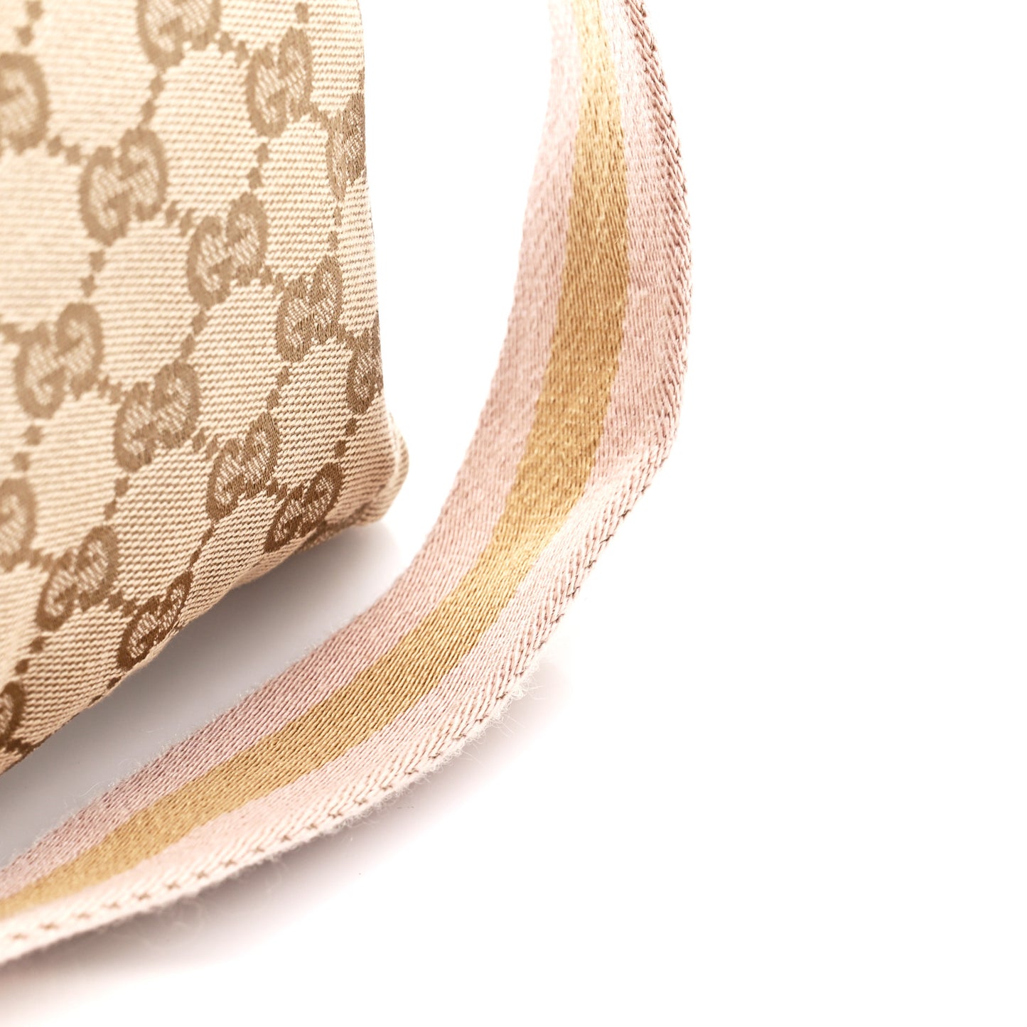 GG Monogram Web Double Pocket Belt Bag Gold Pink