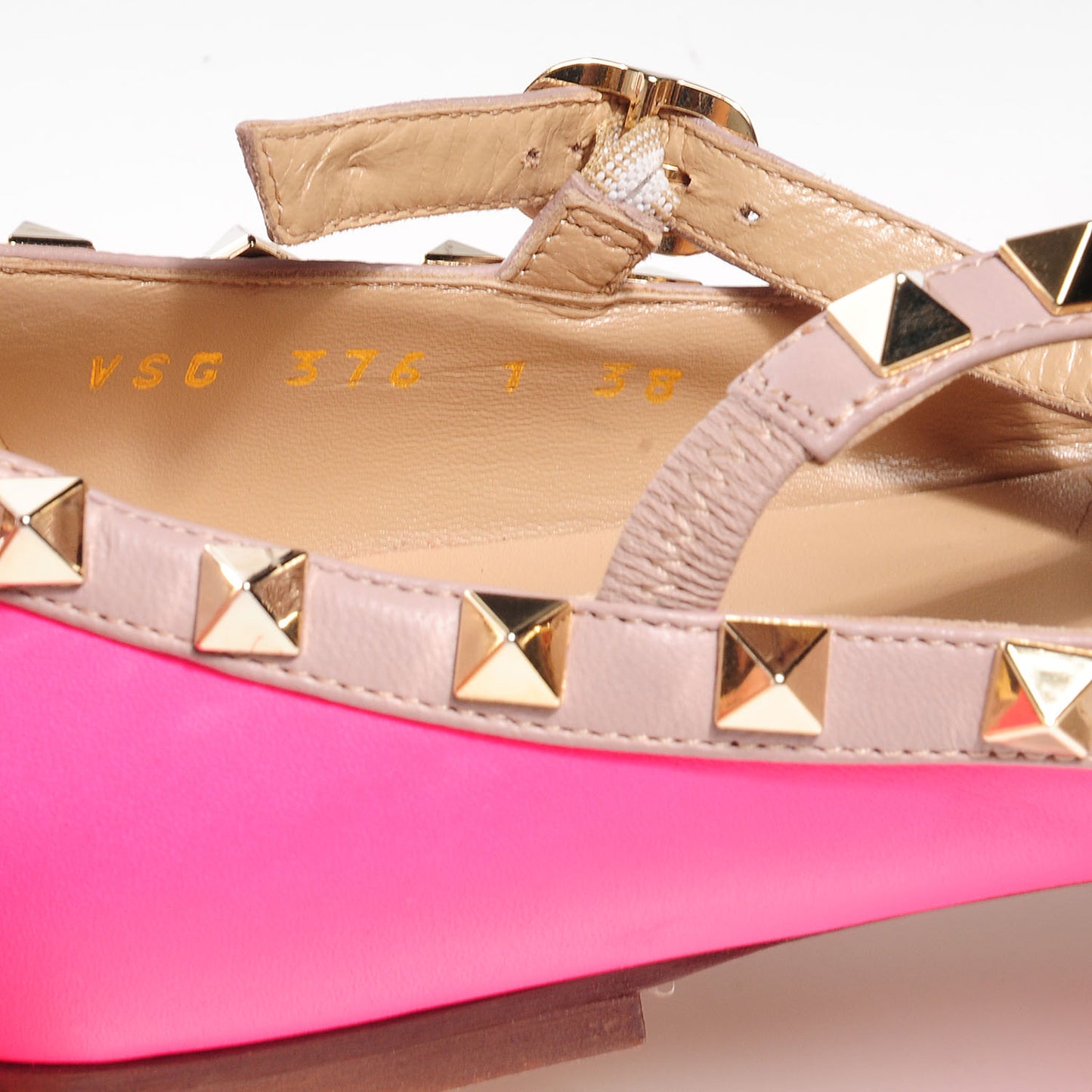 Calfskin Nappa Rockstud Cage Ballerina Flats 38 Fuxia Fluo Poudre