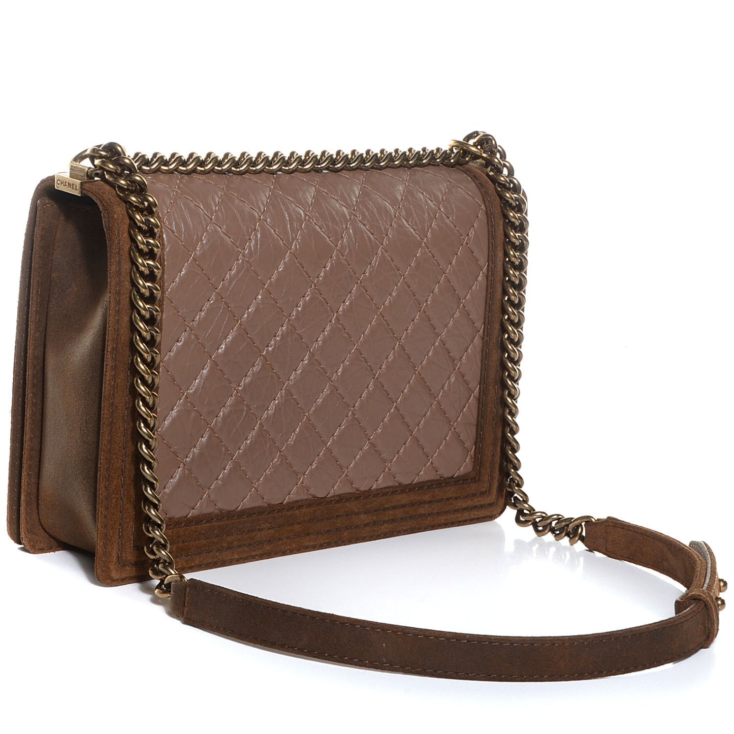 Aged Calfskin Quilted Large Boy Flap Light Brown