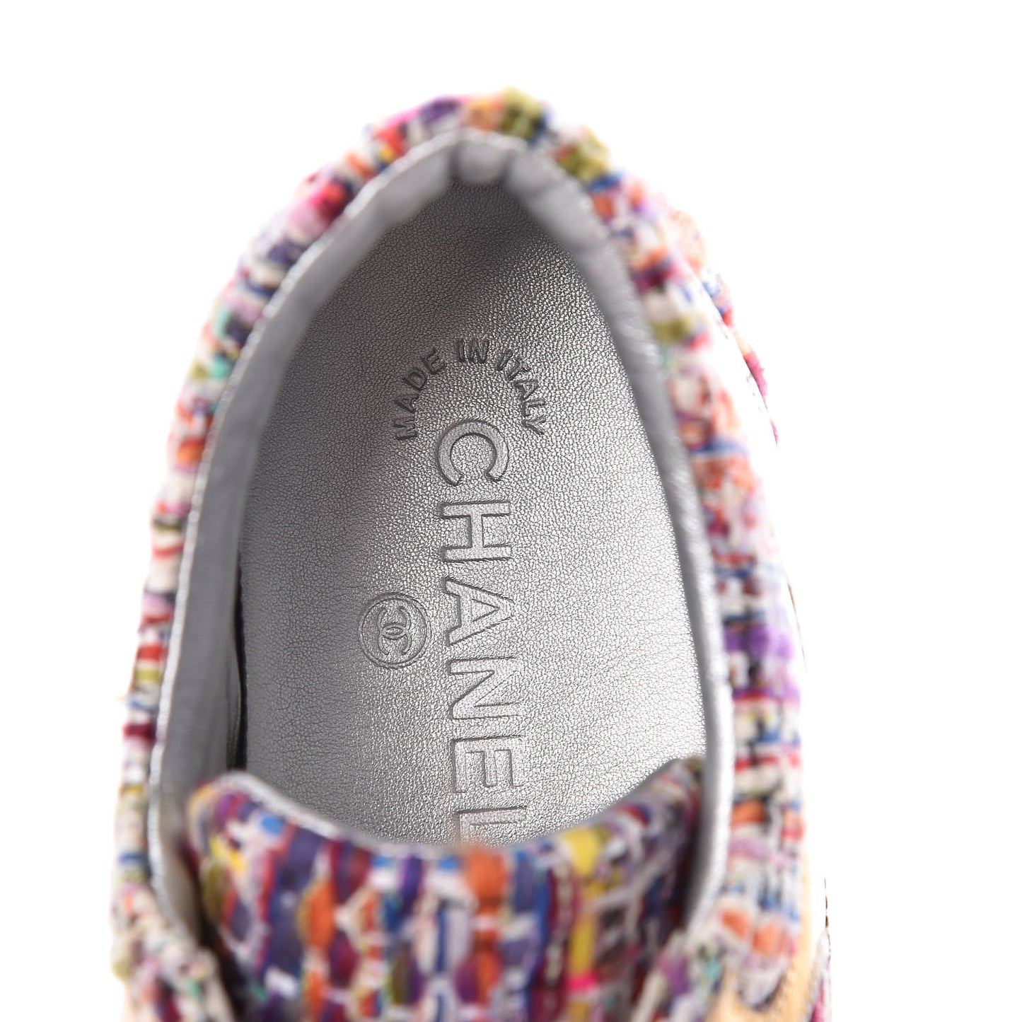 Tweed Lambskin Runway Sneakers 41 Silver Multicolor