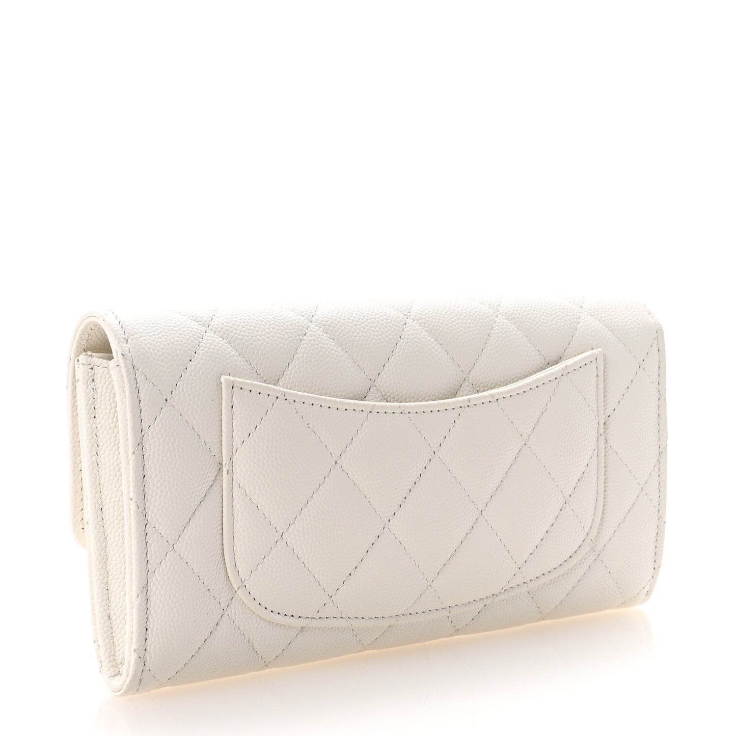 Caviar Quilted Large Gusset Flap Wallet White