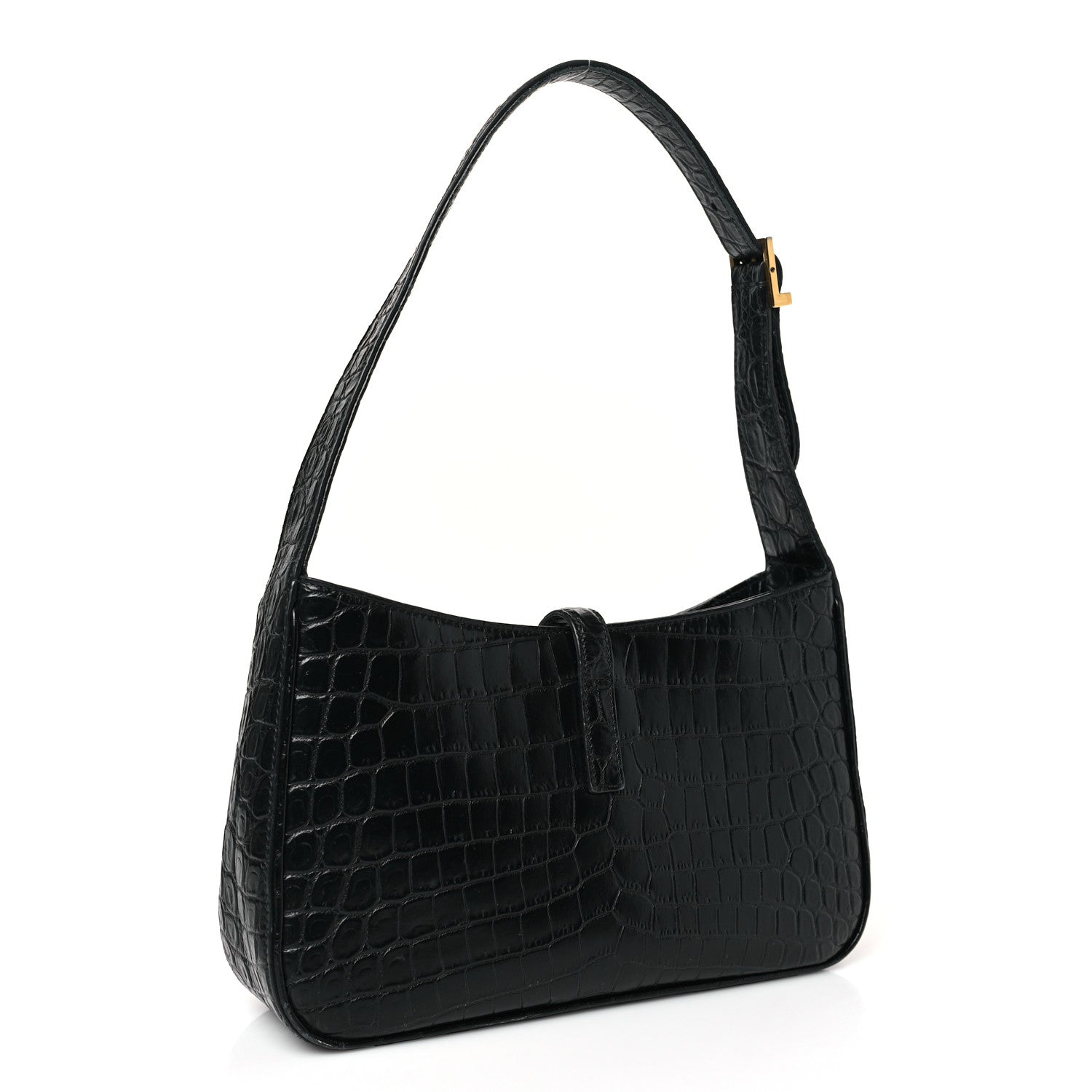 Saint Laurent Calfskin Crocodile Embossed LE 5 A 7 Hobo Black 3 of 10