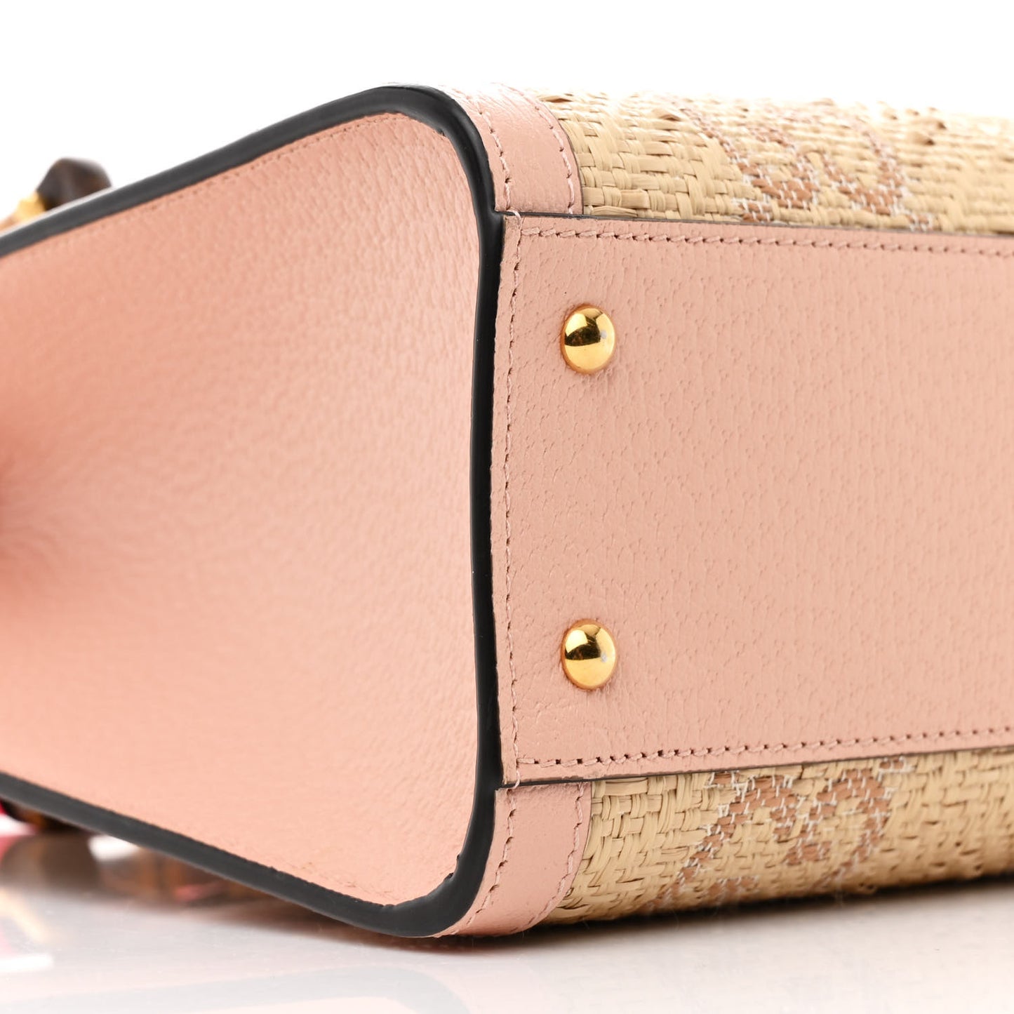 Raffia Textured Dollar Calfskin GG Monogram Small Diana Tote Bag Natural Wild Rose Fluorescent Fuchsia