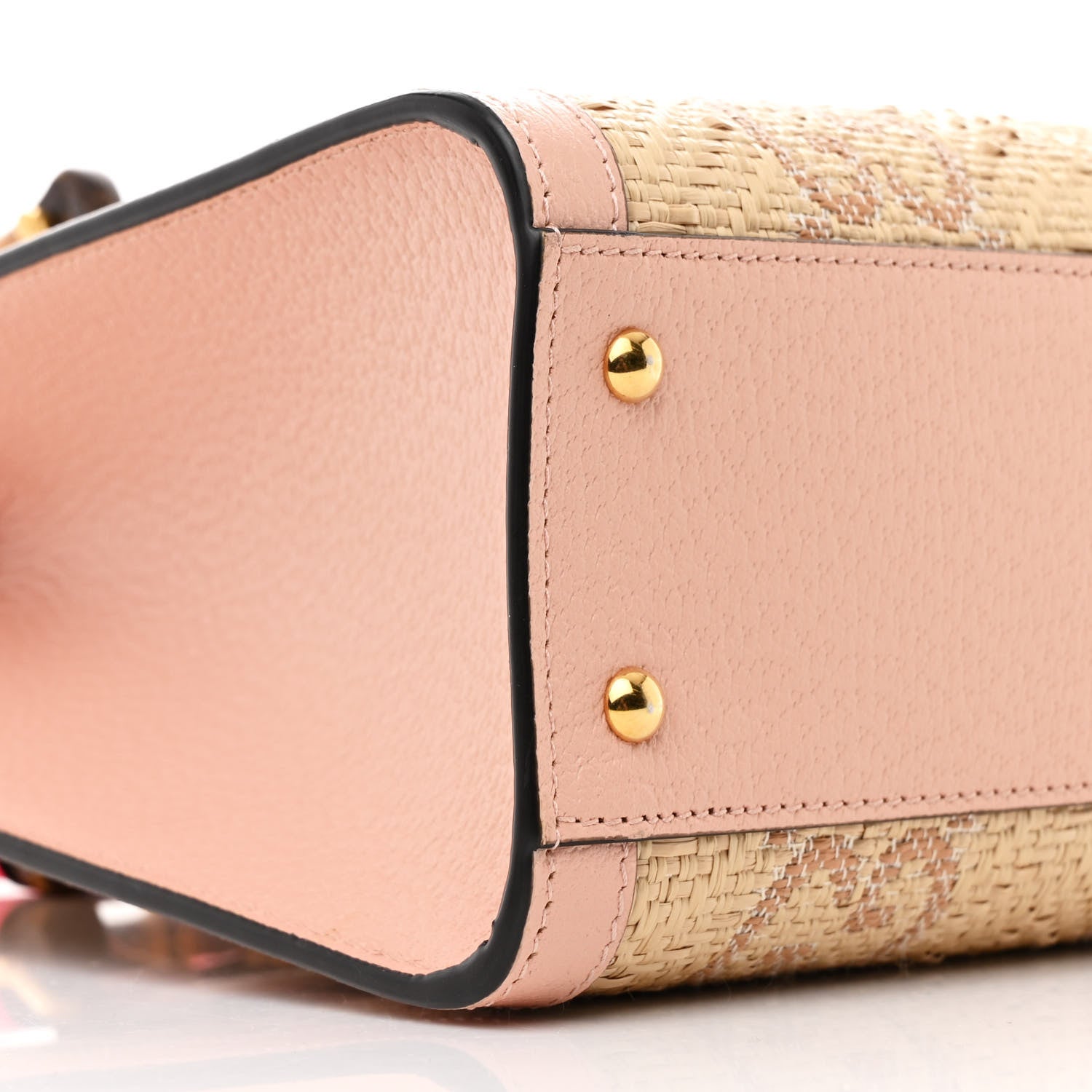 Gucci Raffia Textured Dollar Calfskin GG Monogram Small Diana Tote Bag Natural Wild Rose Fluorescent Fuchsia 10 of 11