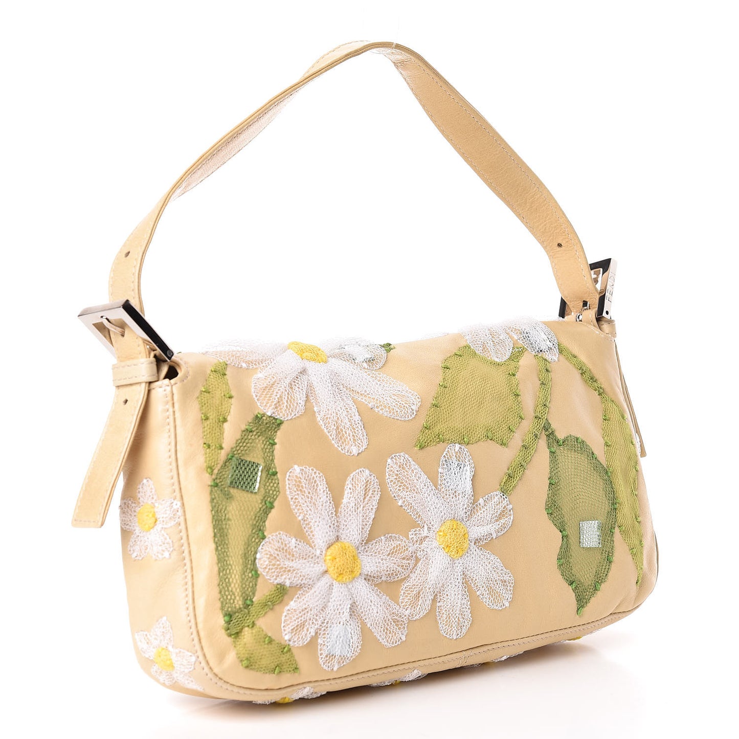 Nappa Flower Applique Baguette Ivory