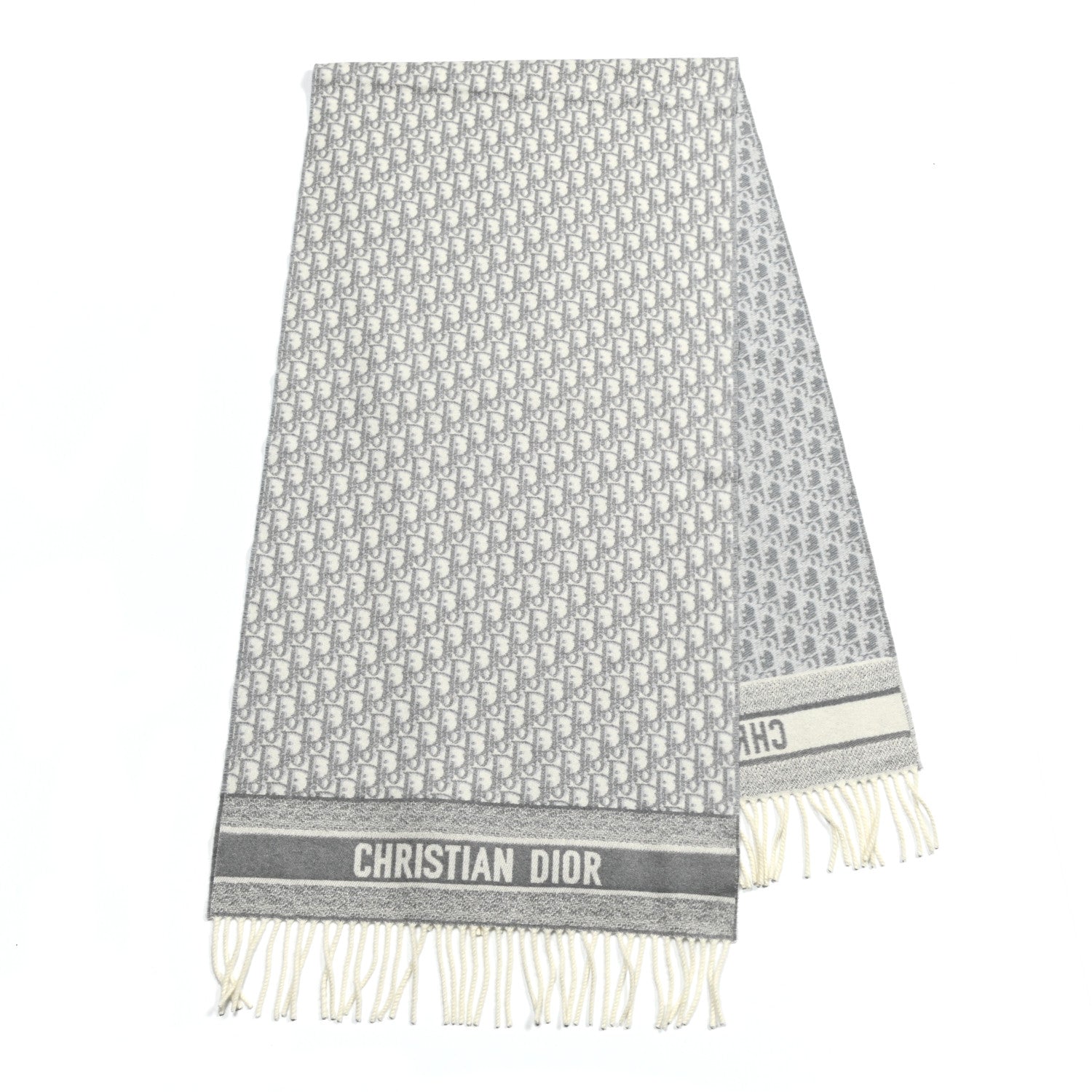 小物 Christian Dior archive Cashmere scarf Christian Dior Cashmere Oblique Fringed Scarf Grey 1171349