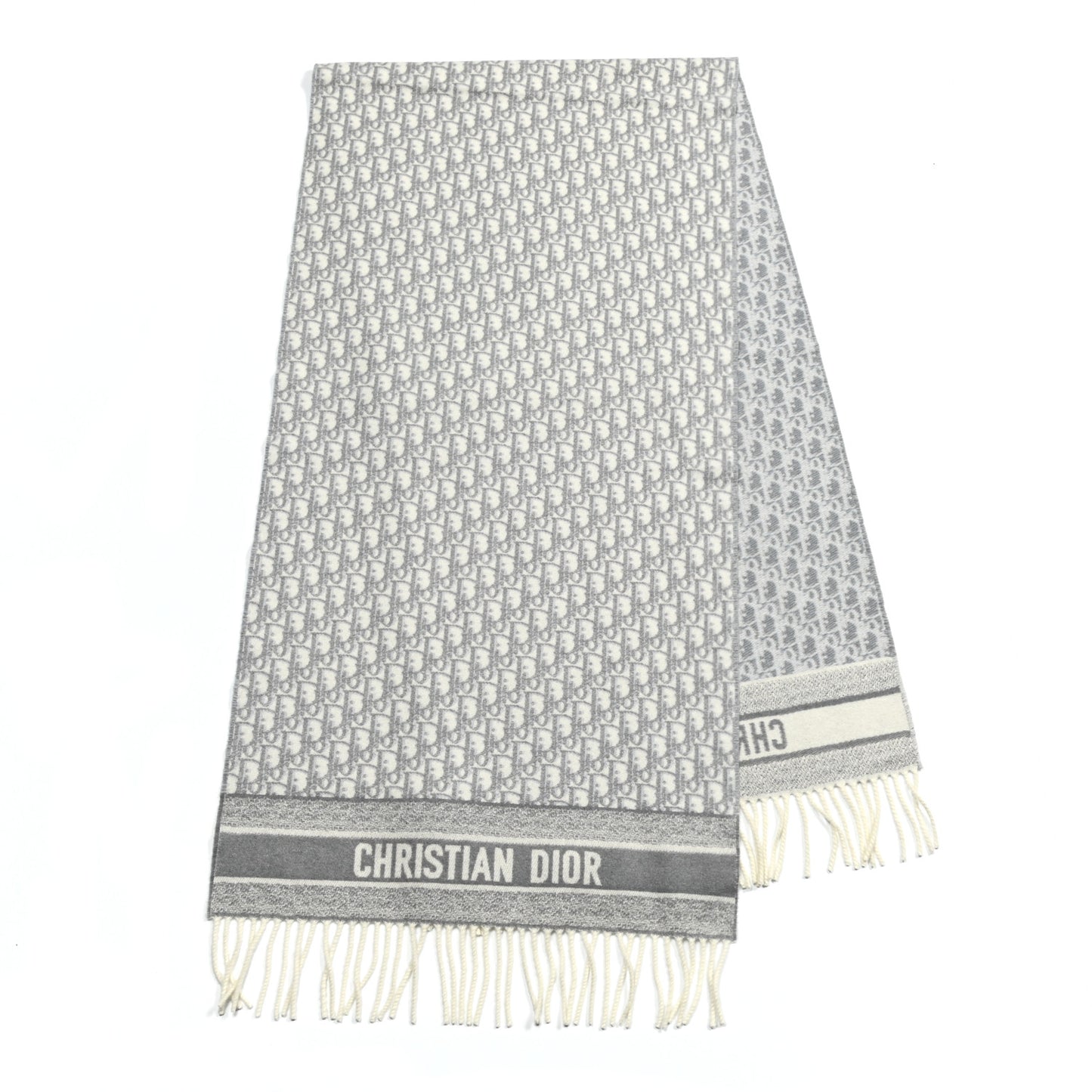 Cashmere Oblique Fringed Scarf Grey