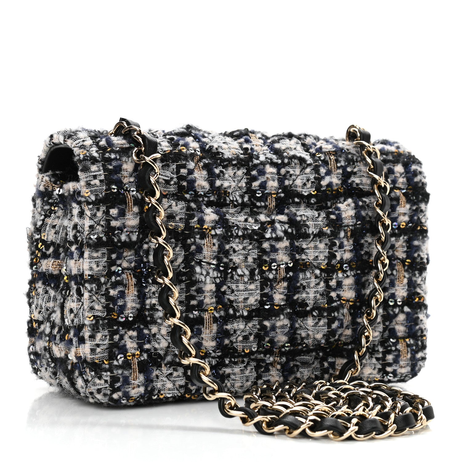 Chanel Glittered Tweed Quilted Mini Rectangular Flap Navy Blue 3 of 10
