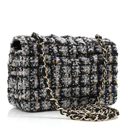 Chanel Glittered Tweed Quilted Mini Rectangular Flap Navy Blue 3 of 10