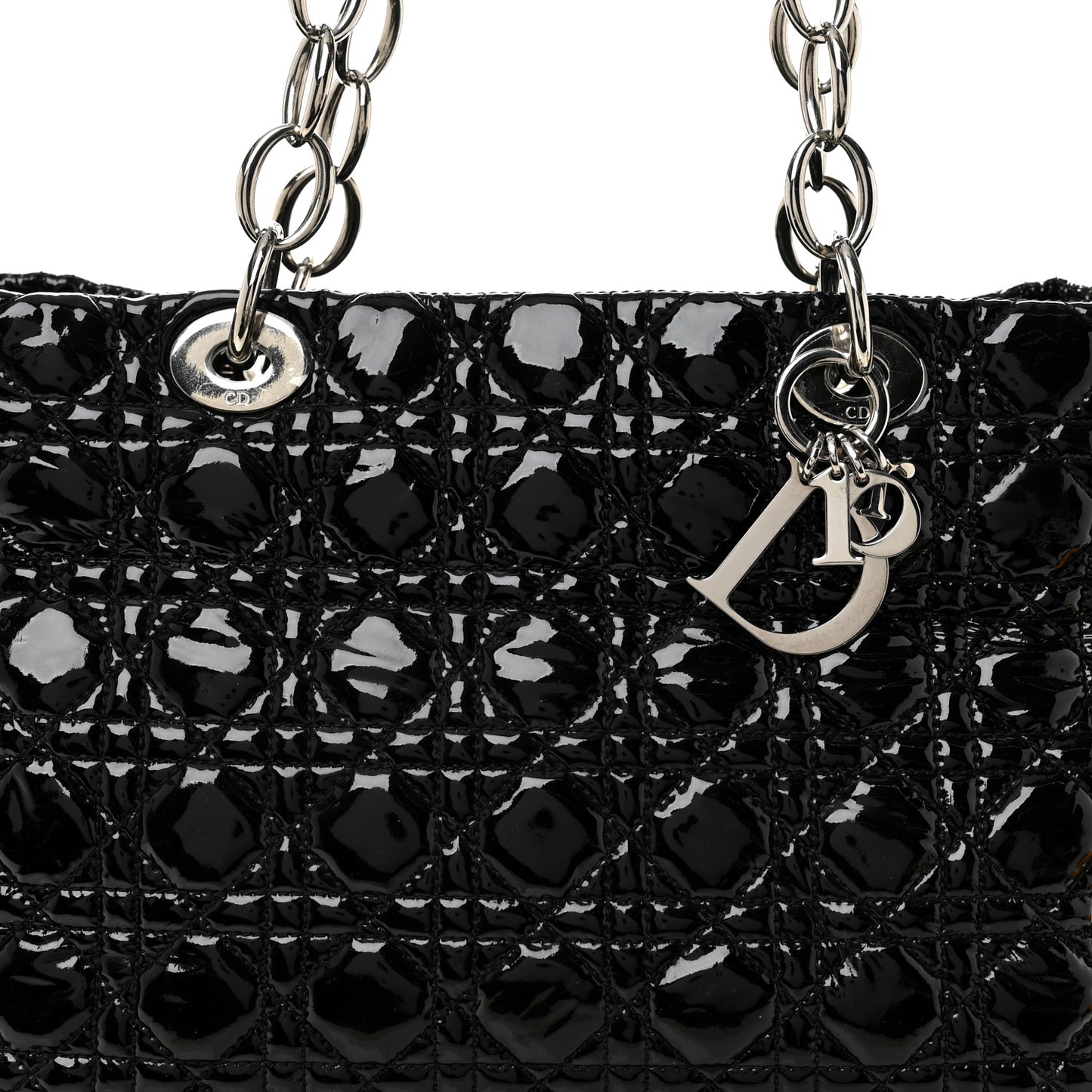 Patent Cannage Large Dior Soft Shopping Tote Black