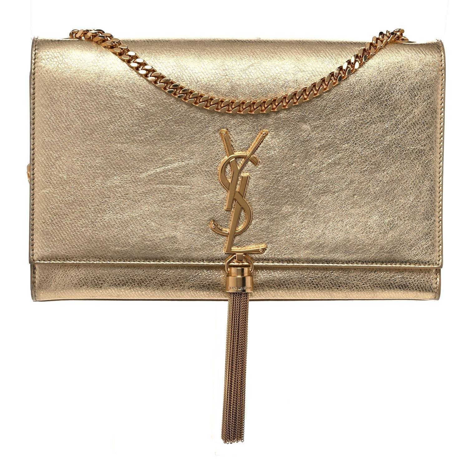 Saint Laurent Metallic Calfskin Medium Classic Monogram Kate Tassel Satchel Gold 1 of 10