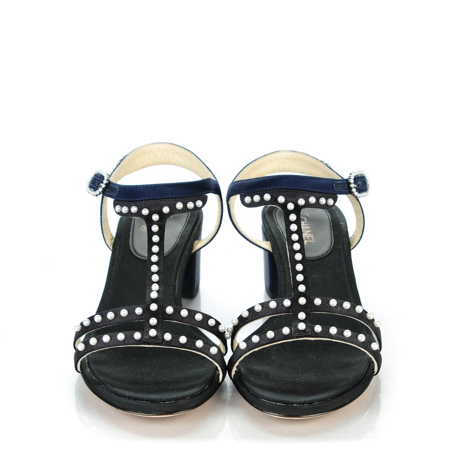 Satin Pearl Sandals 37.5 Black Navy