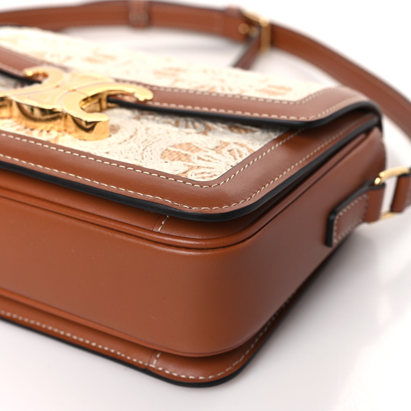 Embroidered Raffia Natural Calfskin Teen Triomphe Natural Tan