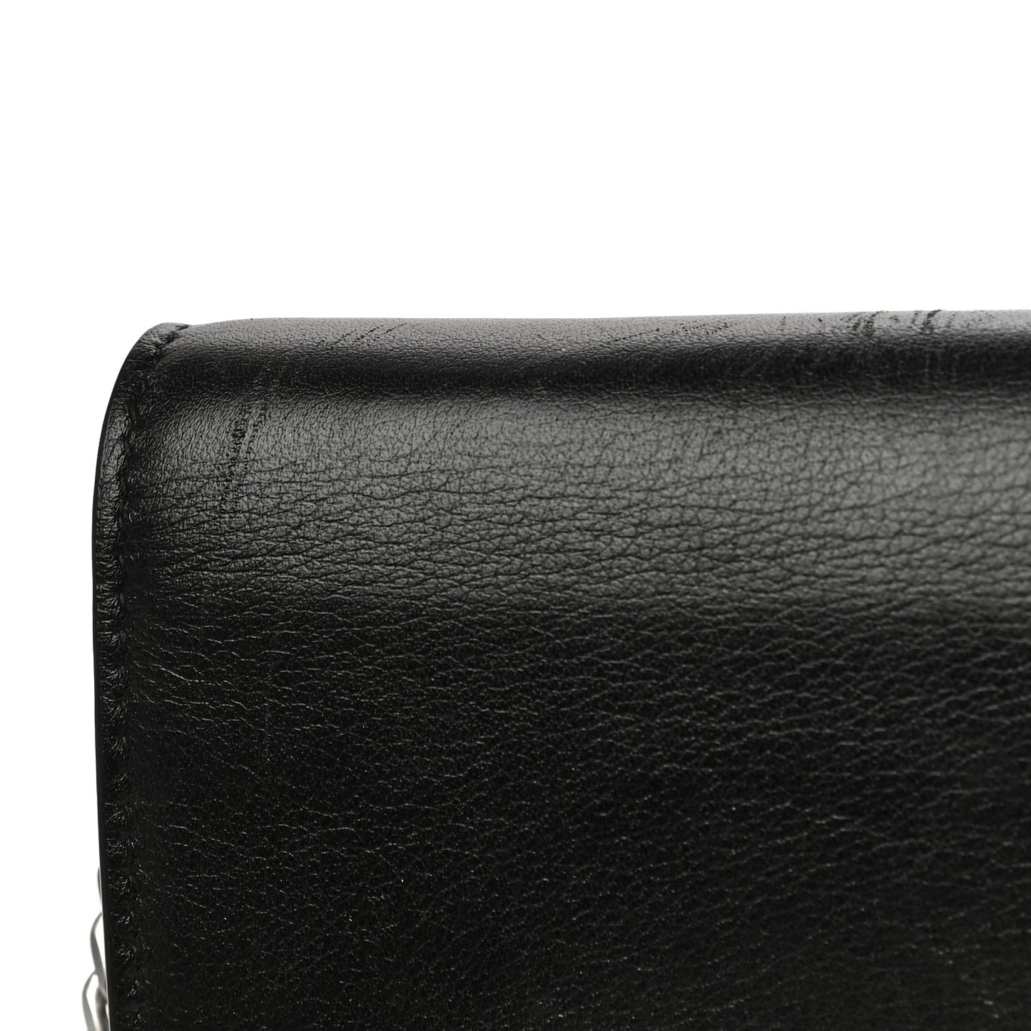 Calfskin Heart Studded Monogram Chain Wallet Black