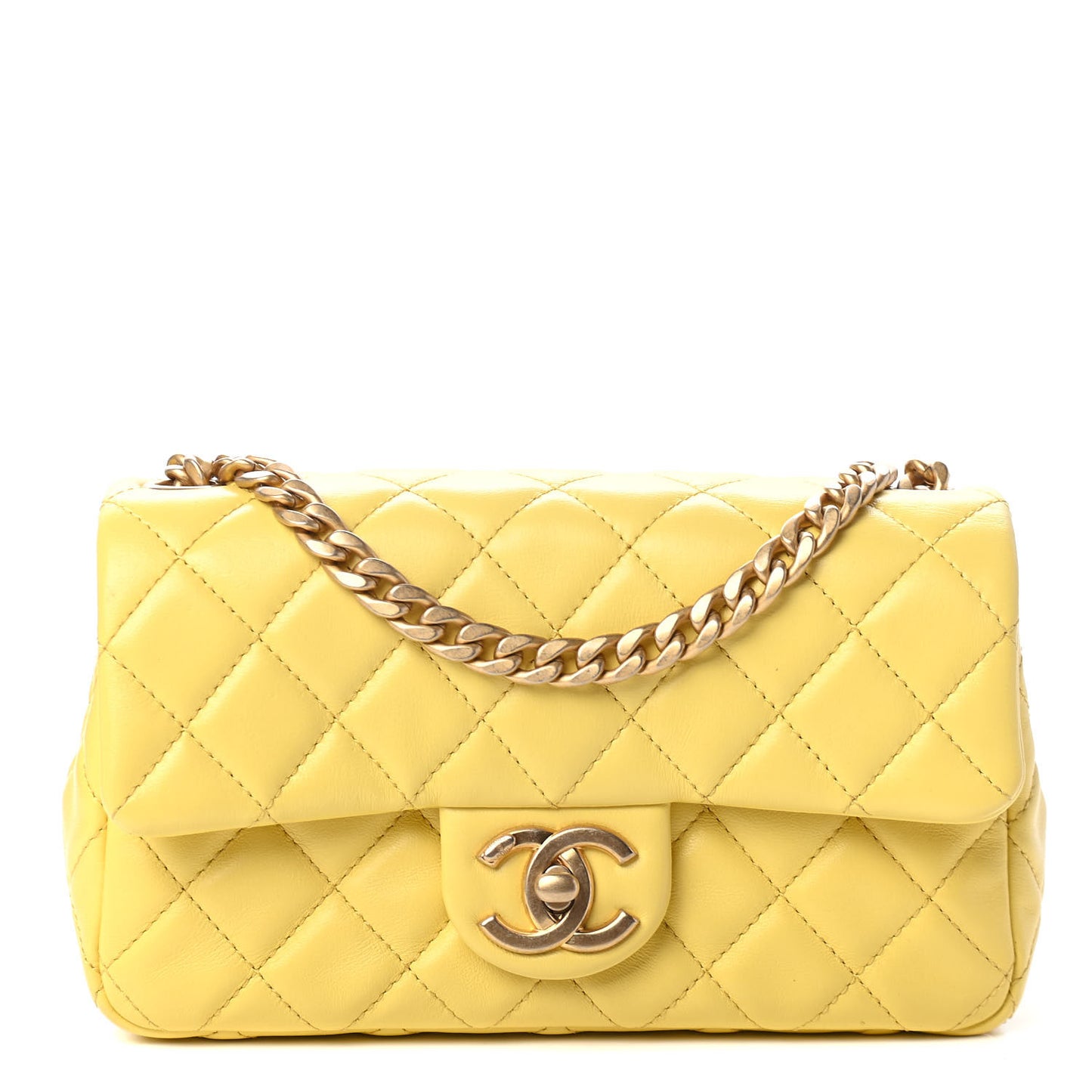 Lambskin Resin Quilted Mini Rectangular Pearl Samba Flap Yellow