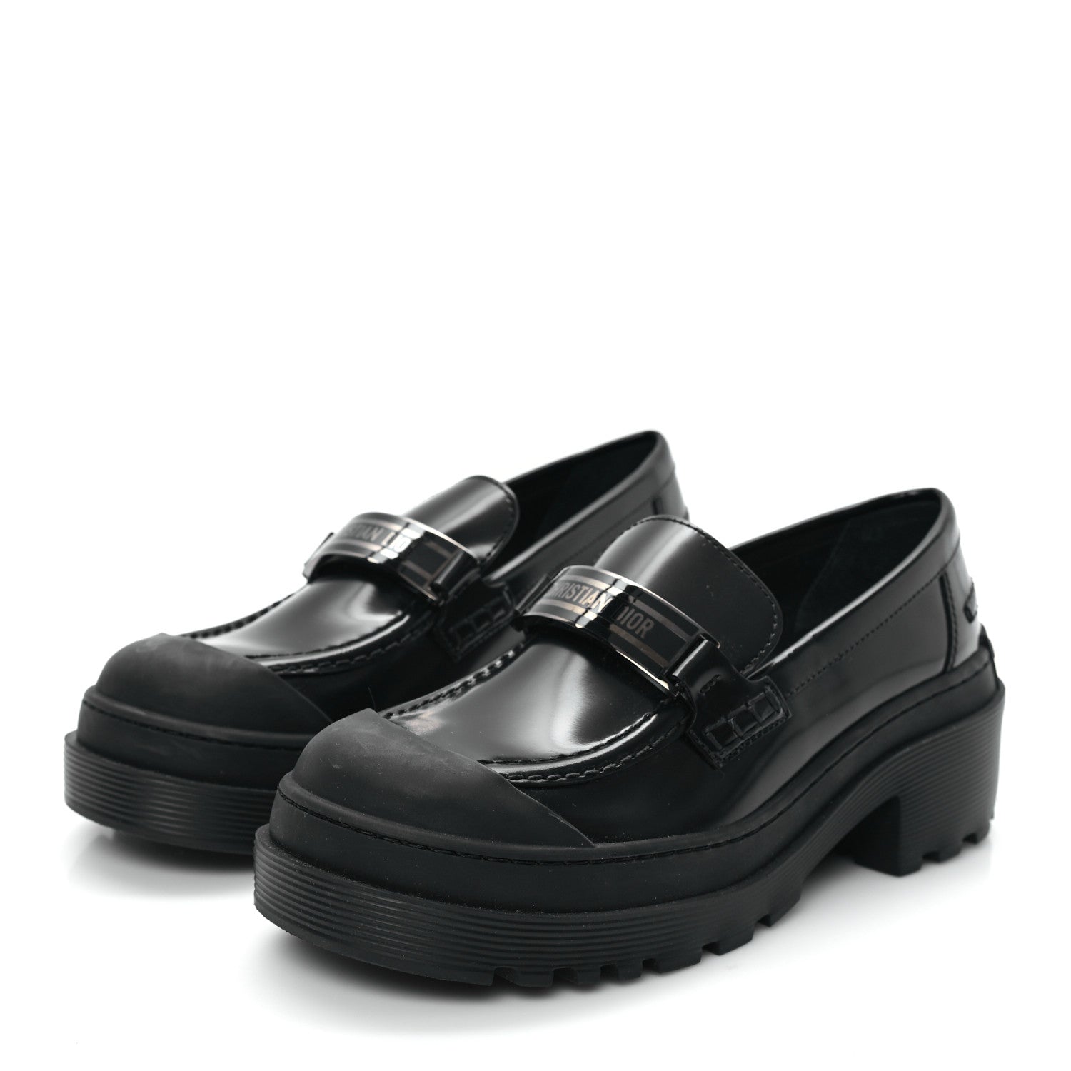 Christian Dior Brushed Calfskin Rubber Dior Code Cap Toe Lug Sole 15mm Loafers 35 Black 4 of 10