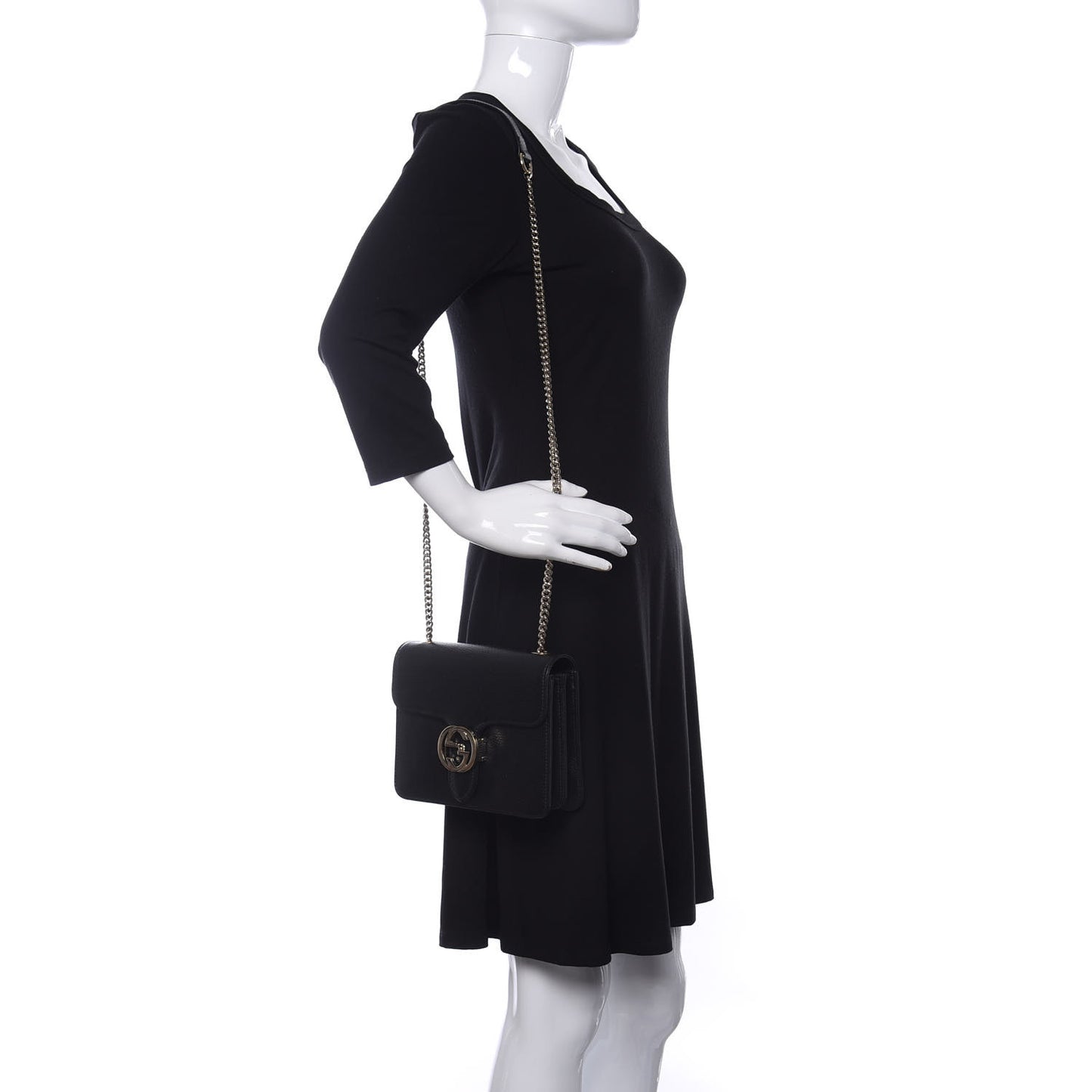 Dollar Calfskin Small Interlocking G Shoulder Bag Black
