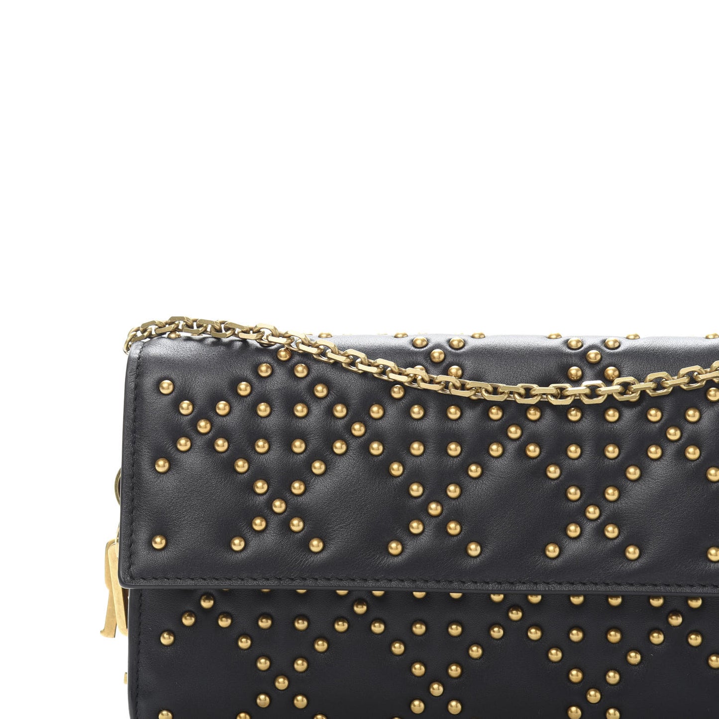 Calfskin Cannage Studded Wallet on Chain Black