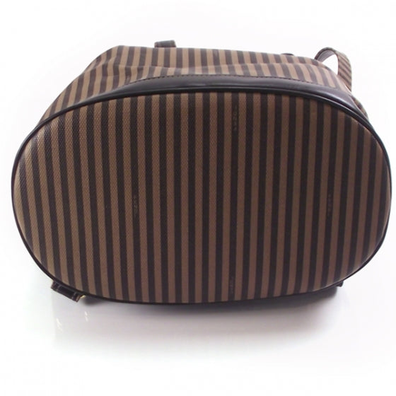 Canvas Calfskin Striped Drawstring Backpack Tobacco