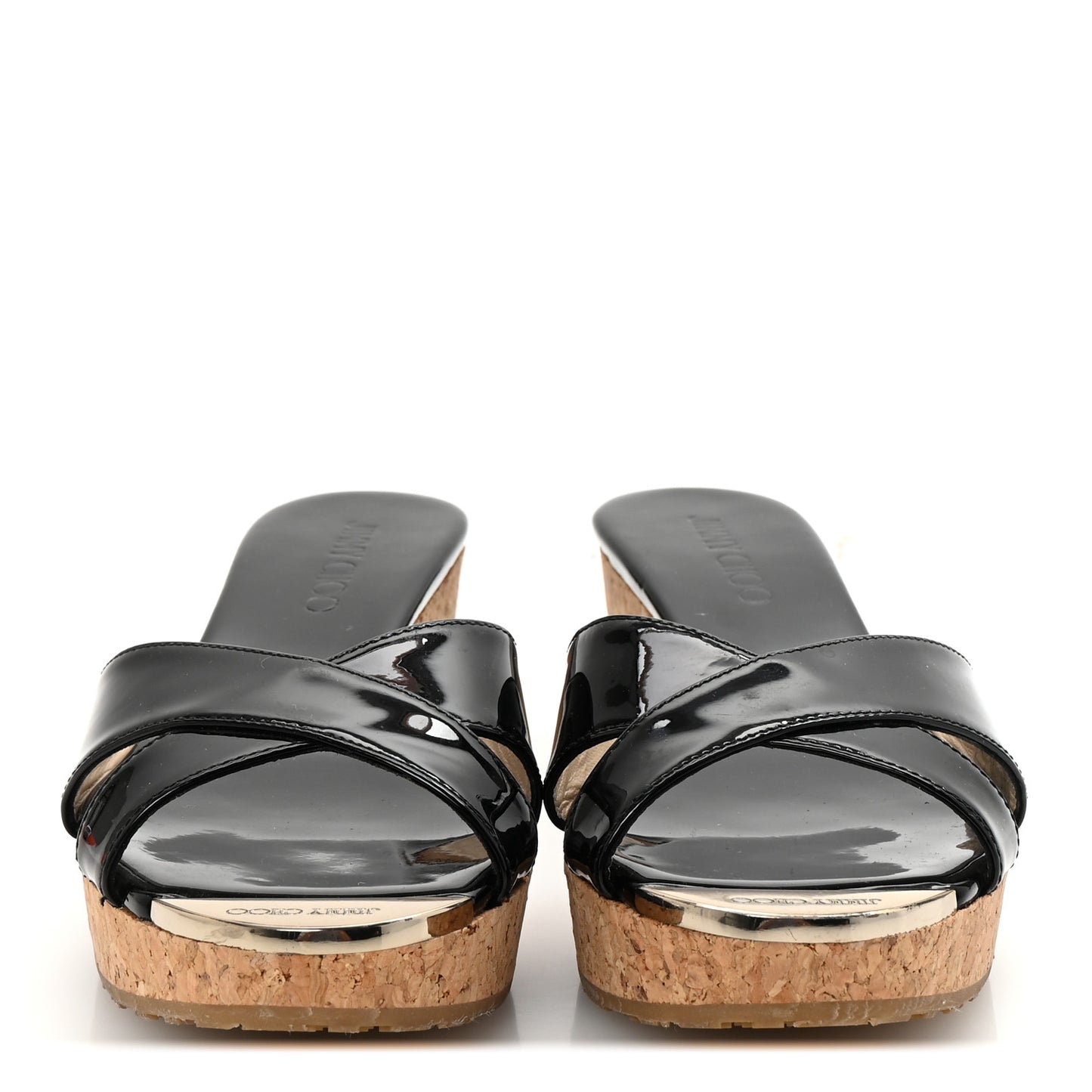 Patent Prima Cork Wedge Sandals 37 Black