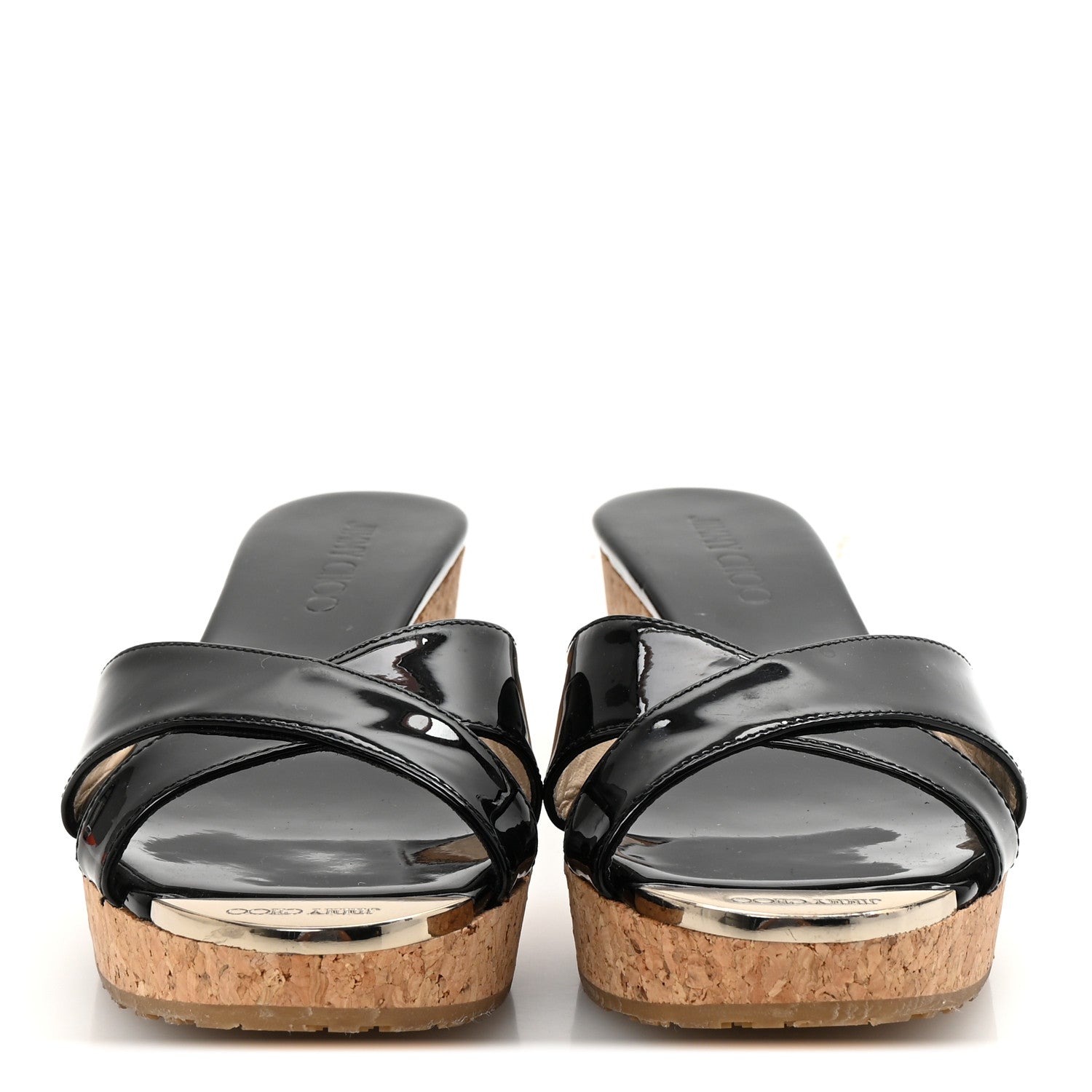 Jimmy Choo Patent Prima Cork Wedge Sandals 37 Black 3 of 8