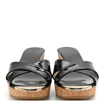 Jimmy Choo Patent Prima Cork Wedge Sandals 37 Black 3 of 8