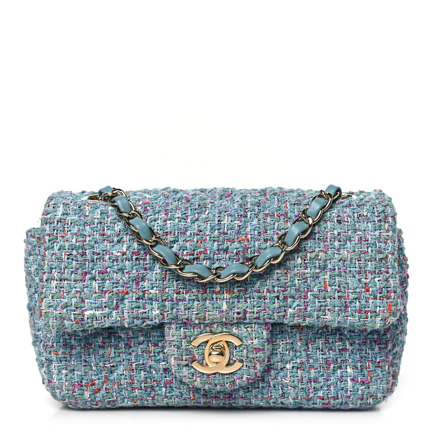 Tweed Quilted Mini Rectangular Flap Turquoise Purple White Red