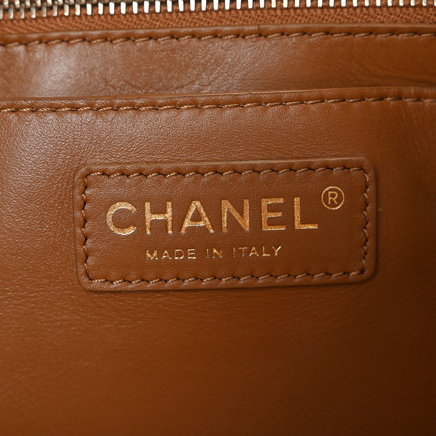 Calfskin Quilted Small Shopping Tote Camel