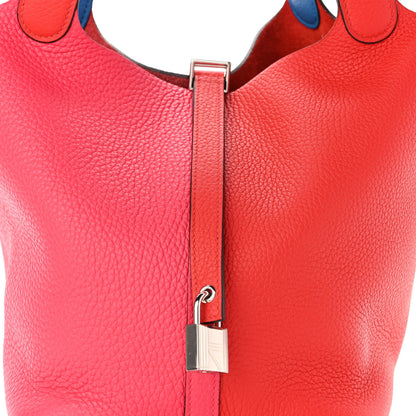 Hermes Taurillon Clemence Casaque Picotin Lock 22 MM Rouge De Coeur Rose Extreme Bleu Zanzibar 7 of 9