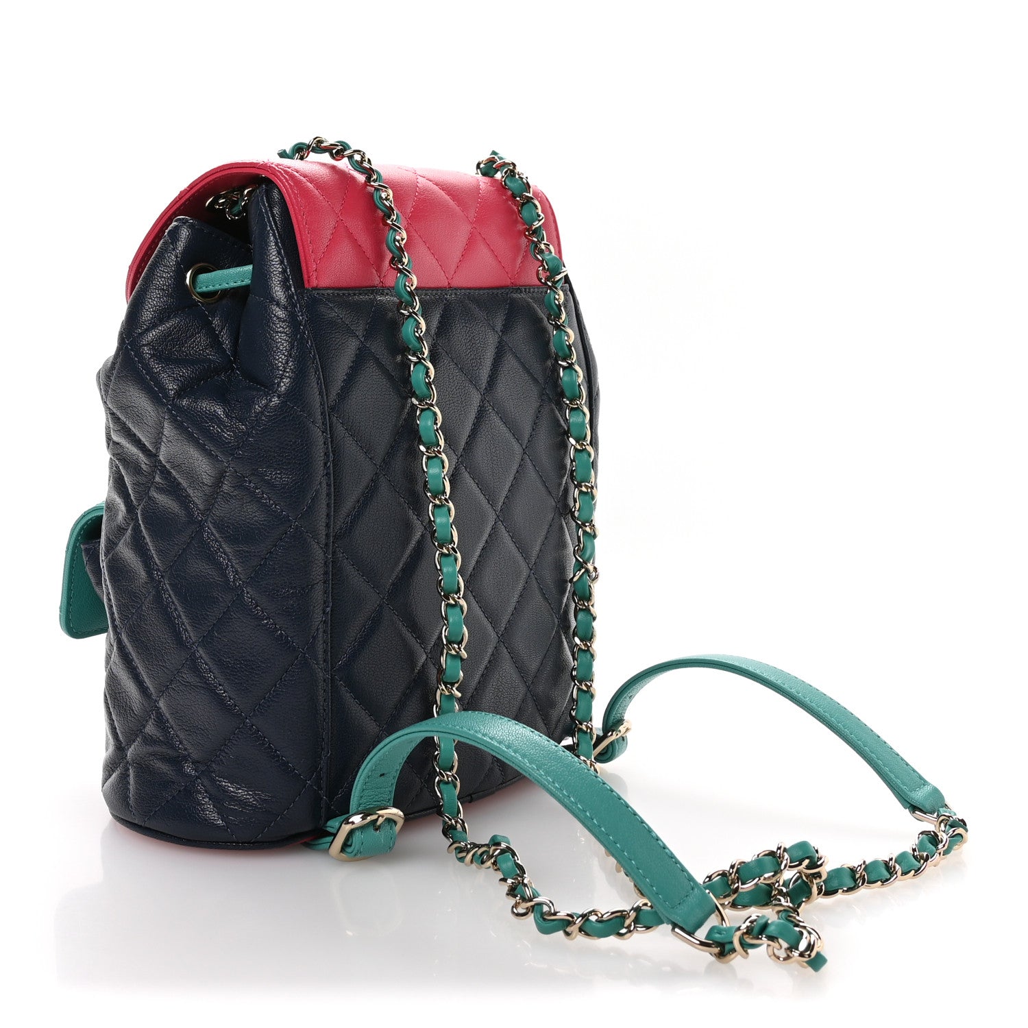 Chanel Goatskin Quilted Duma Drawstring Backpack Navy Turquoise Pink 3 of 10
