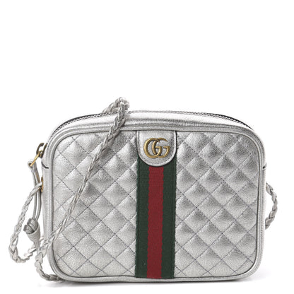 Gucci Laminated Nappa Web Trapuntata Mini GG Shoulder Bag Argento 1 of 8