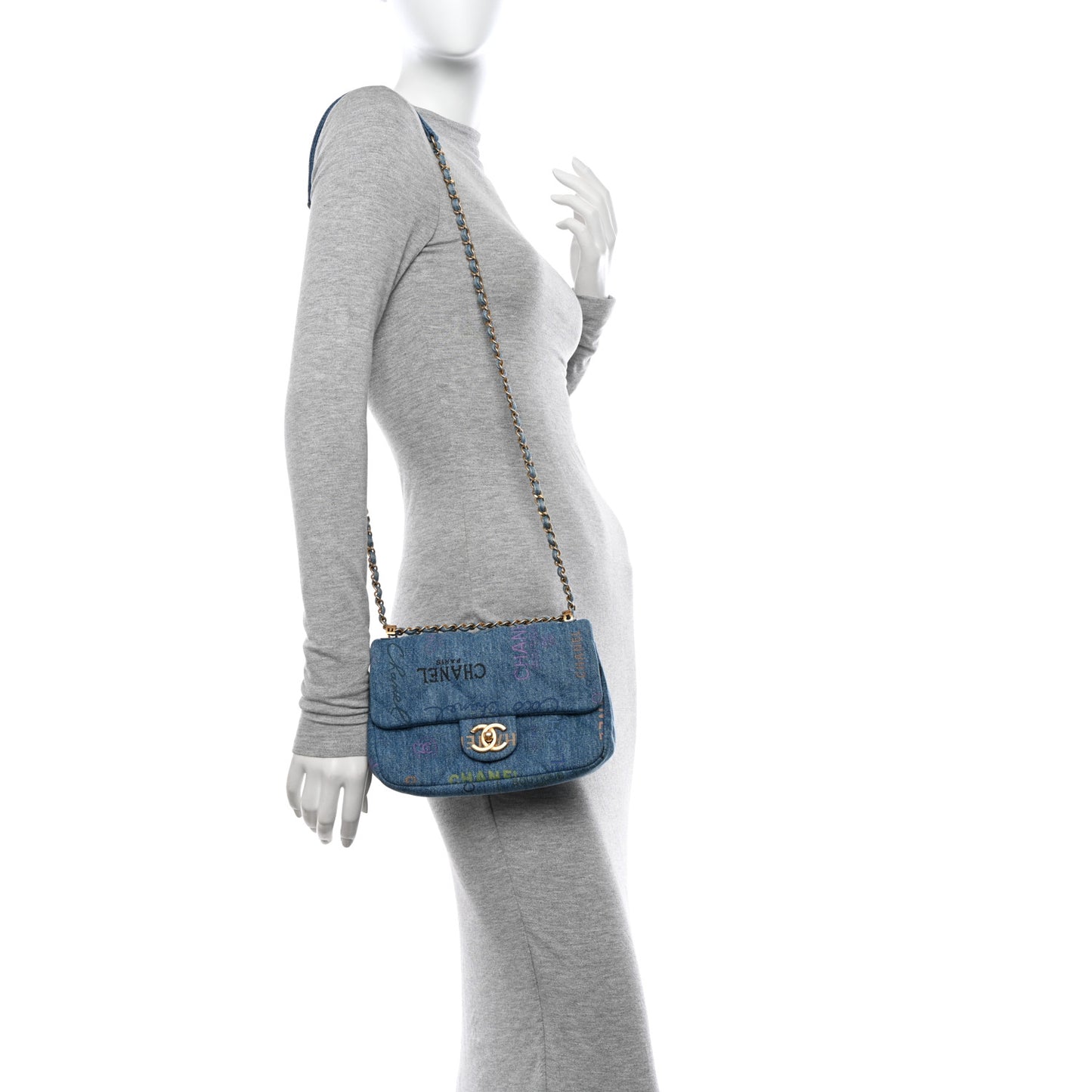 Denim Quilted Mini Denim Mood Rectangular Flap Blue Multicolor