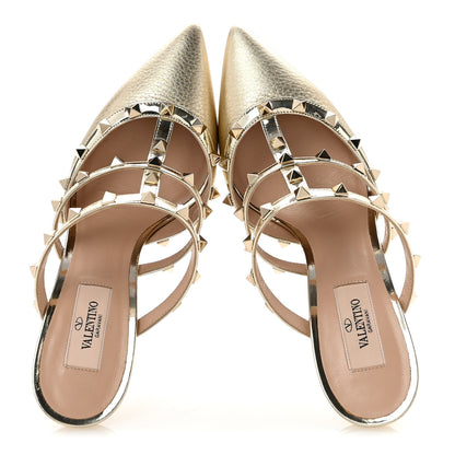 Valentino Garavani Metallic Pebbled Calfskin Rockstud 90mm Cage Mules 39 Platino 2 of 12