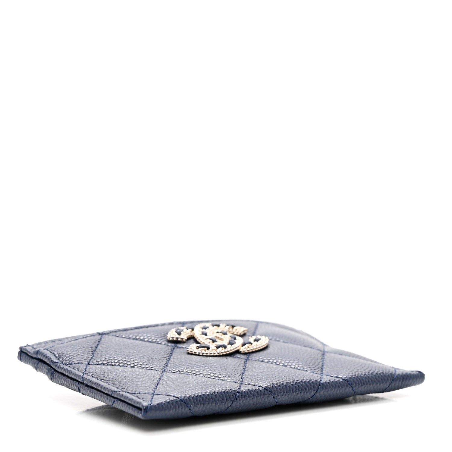 Chanel Caviar Quilted Crystal Card Holder Blue 4 of 9