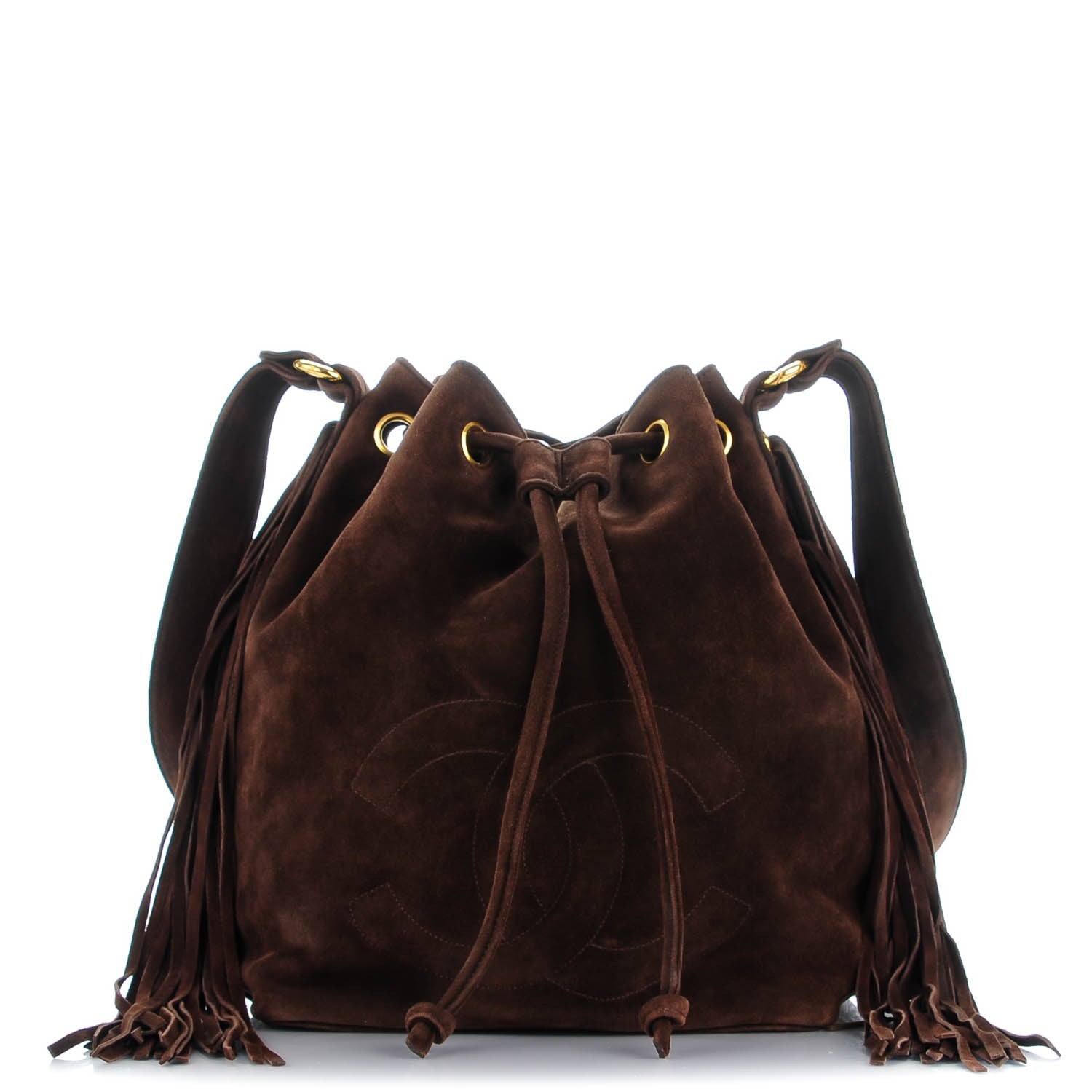 Chanel Suede CC Drawstring Shoulder Bag Dark Brown 1 of 10