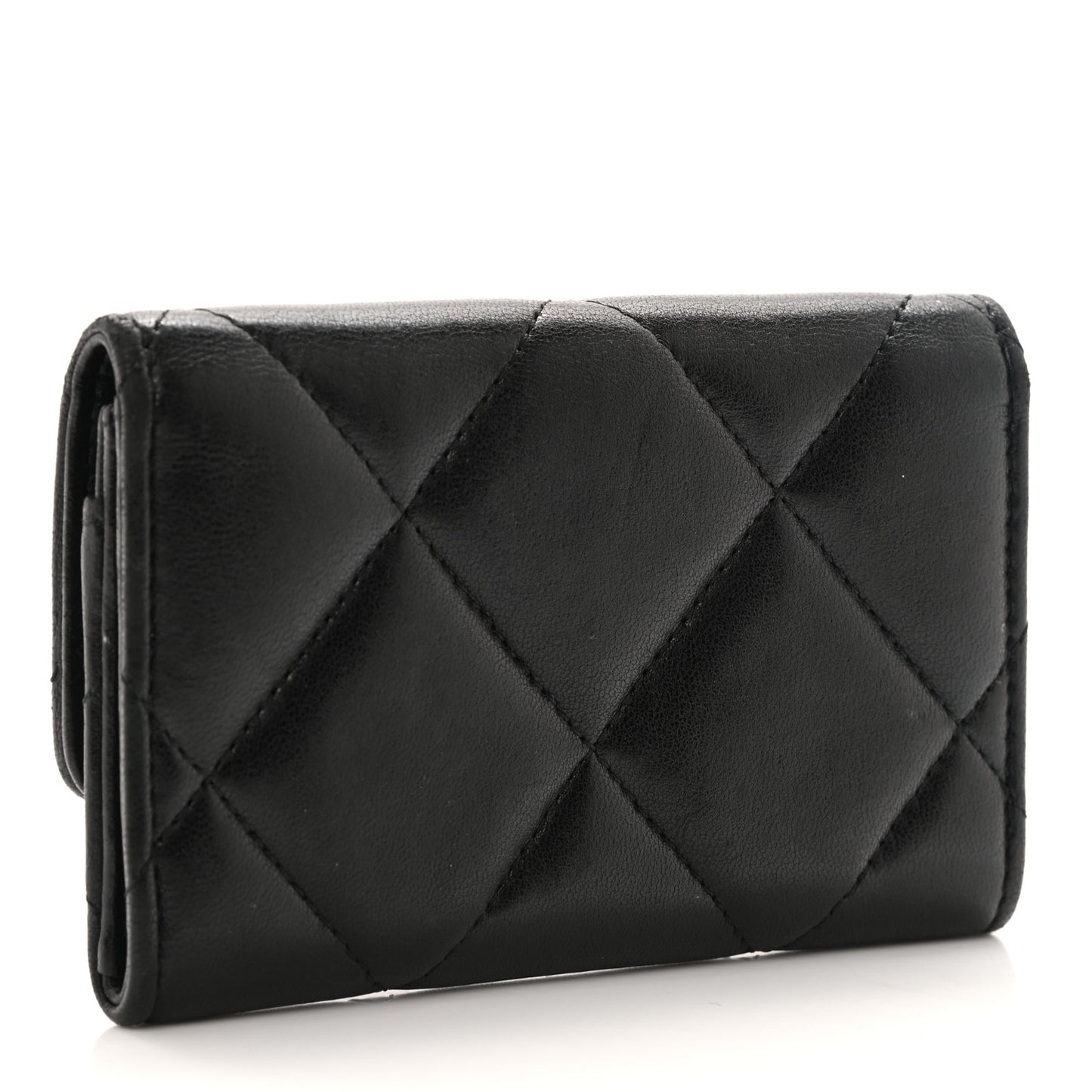 Lambskin Quilted Chanel 19 Flap Card Holder Black