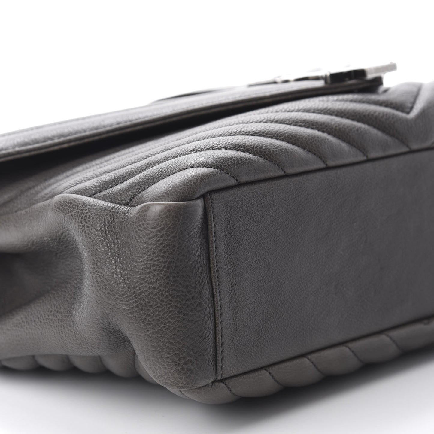 Sheepskin Matelasse Chevron Monogram Large College Satchel Dark Anthracite