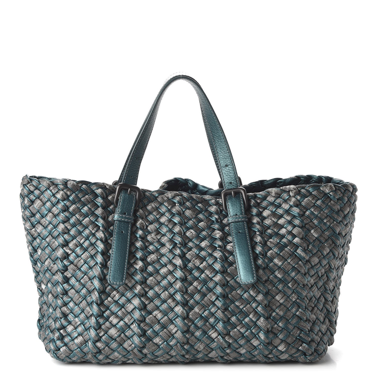 Bottega Veneta Metallic Intrecciato Tote Teal 1 of 9