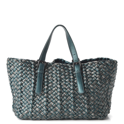 Bottega Veneta Metallic Intrecciato Tote Teal 1 of 9