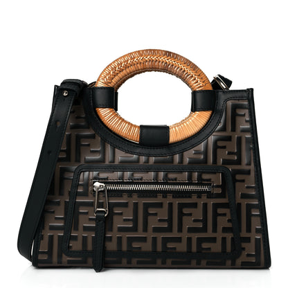 Fendi Vitello Century Wicker Bi-Color FF 1974 Embossed Small Runaway Shopper Tote Maya Black 1 of 10