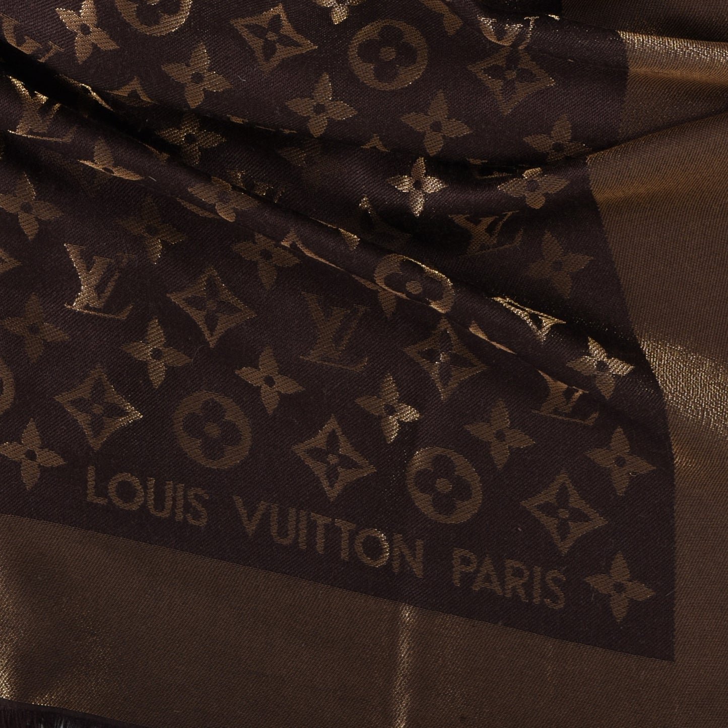 Silk Wool Monogram Shine Shawl Brown
