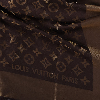 Louis Vuitton Silk Wool Monogram Shine Shawl Brown 2 of 3