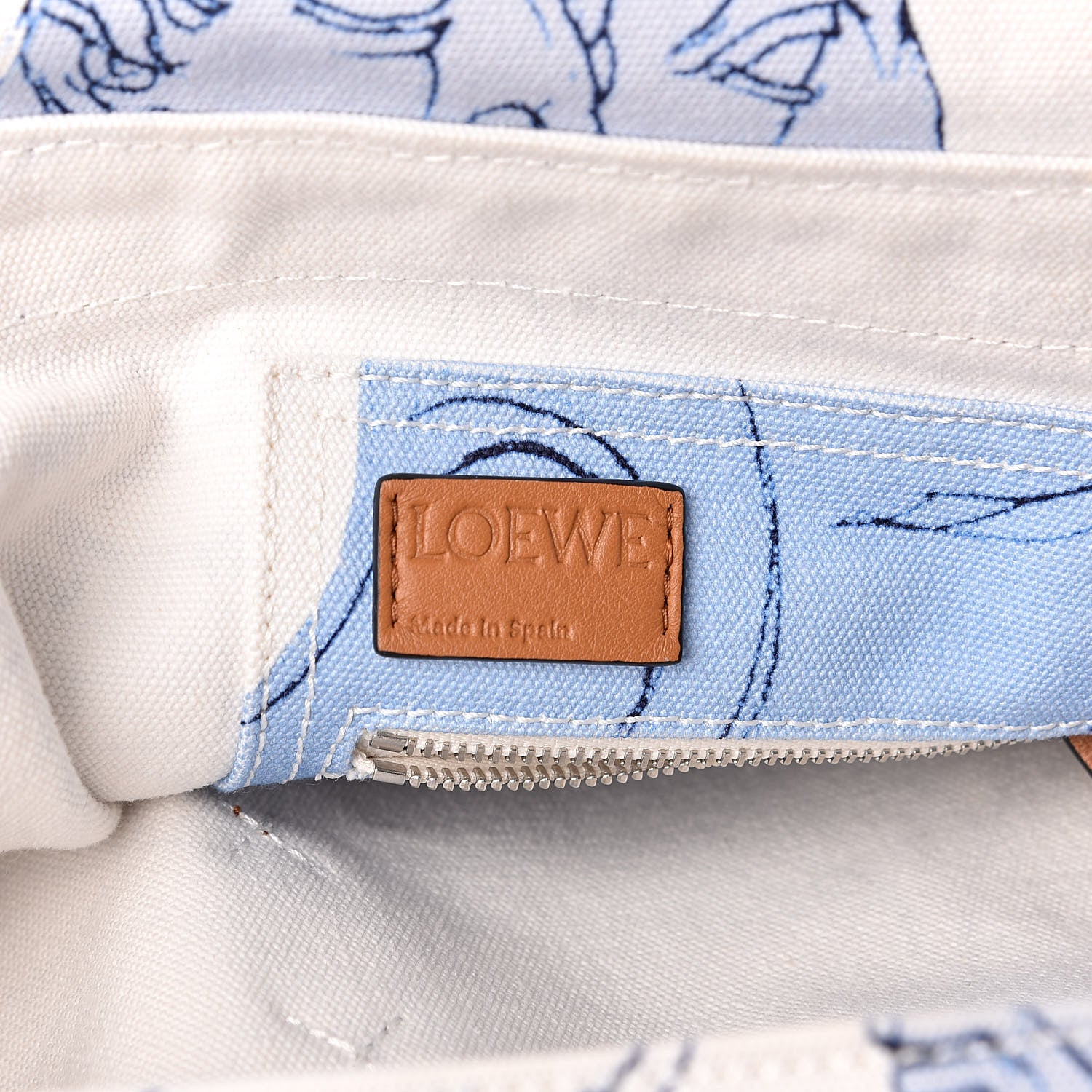 Loewe Canvas Print Faces Trimmed Shoulder Bag Light Blue White 6 of 10