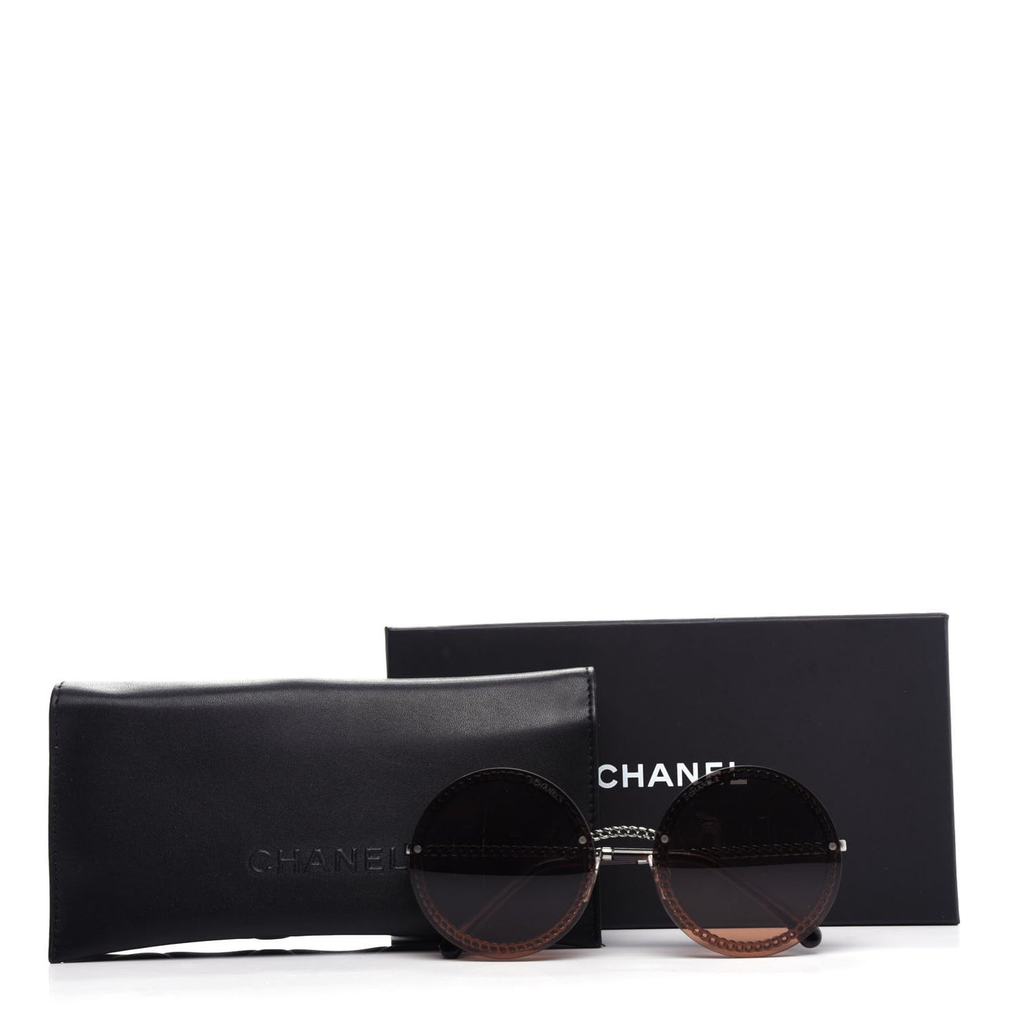 Metal Chain Round Sunglasses 4245 Brown Gold
