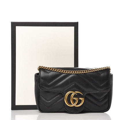 Gucci Calfskin Matelasse Super Mini GG Marmont Shoulder Bag Black 9 of 9