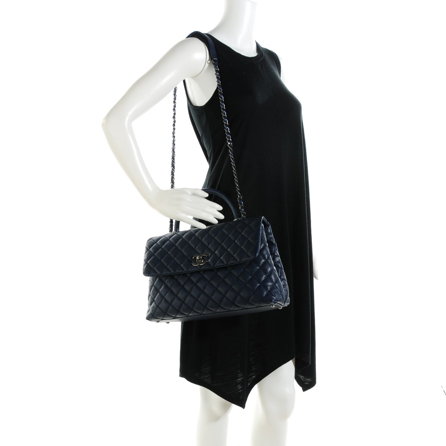 Caviar Quilted Medium Coco Handle Flap Navy Blue