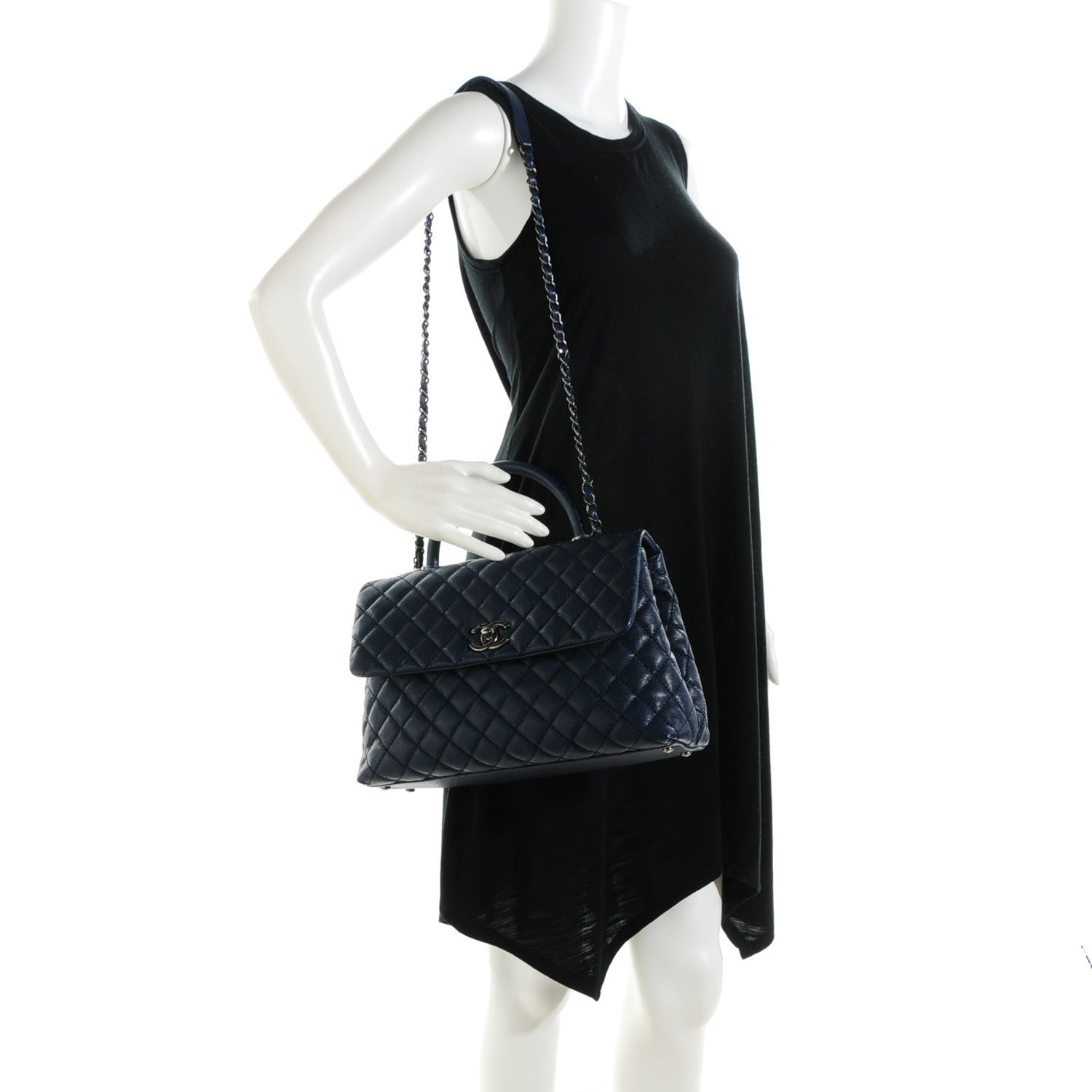 Chanel Caviar Quilted Medium Coco Handle Flap Navy Blue 2 of 8