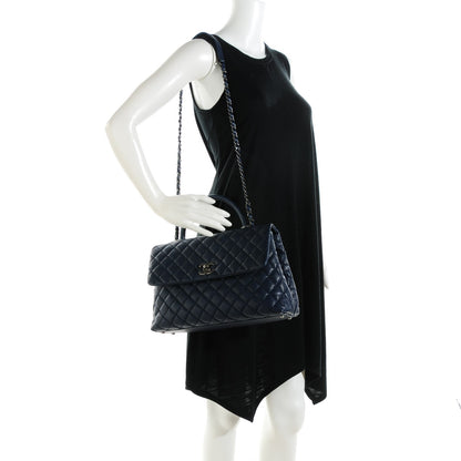 Chanel Caviar Quilted Medium Coco Handle Flap Navy Blue 2 of 8